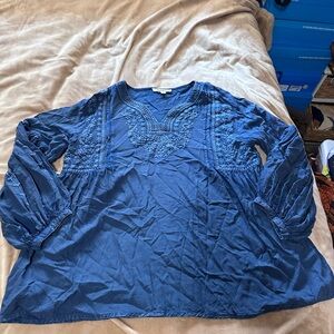 Solitaire Navy Blue Embroidered Boho Top S